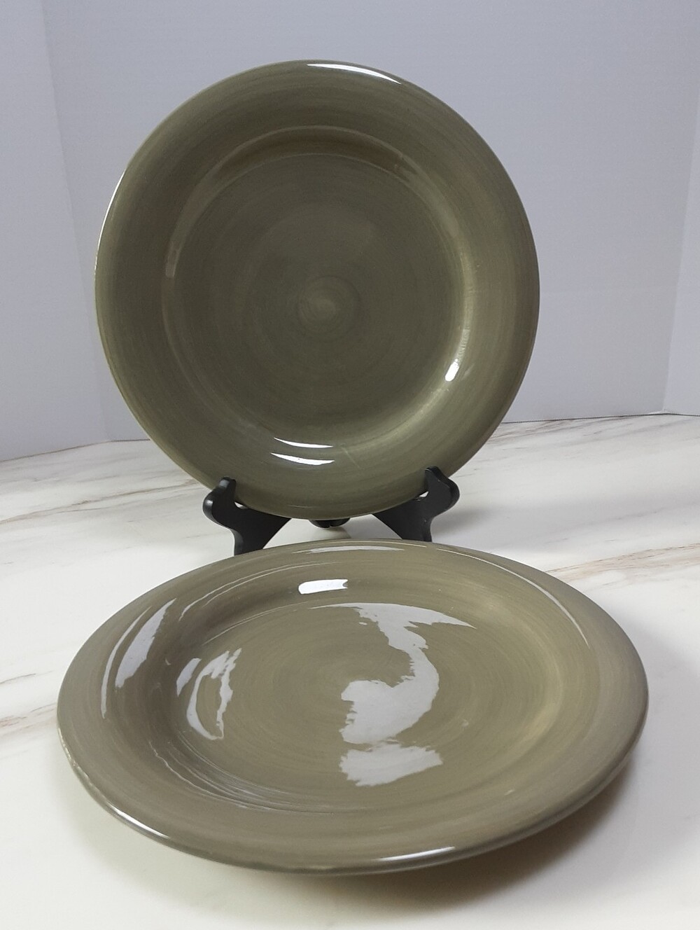 CIAO II By ARTIMINO Italy Handpainted Earthenware Green Dinner Plates - Set of 2